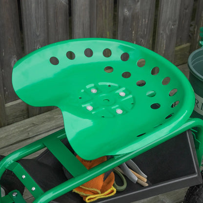 Garden Scooter, Rolling Cart, Adjustable Seat, Tool Tray, Bucket Basket, Green, Black Garden Accessories at Gallery Canada