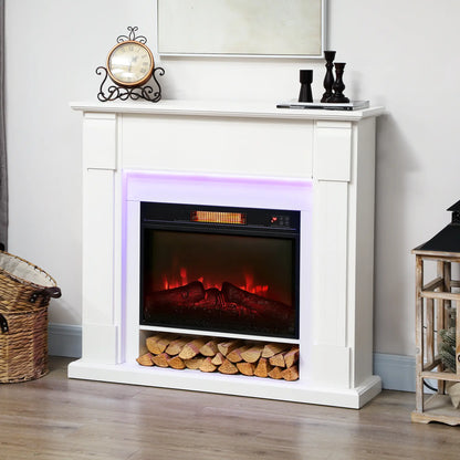 41 Inch Electric Fireplace with Mantel, 1400W Heater, Adjustable 3D Flame, White Electric Fireplaces at Gallery Canada