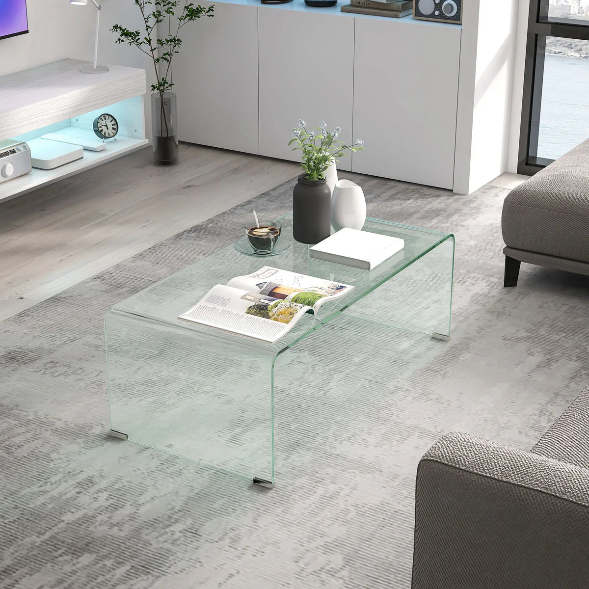 Clear Glass Coffee Table, Modern Rectangle Living Room Center Table, Safe Rounded Edges Coffee Tables at Gallery Canada