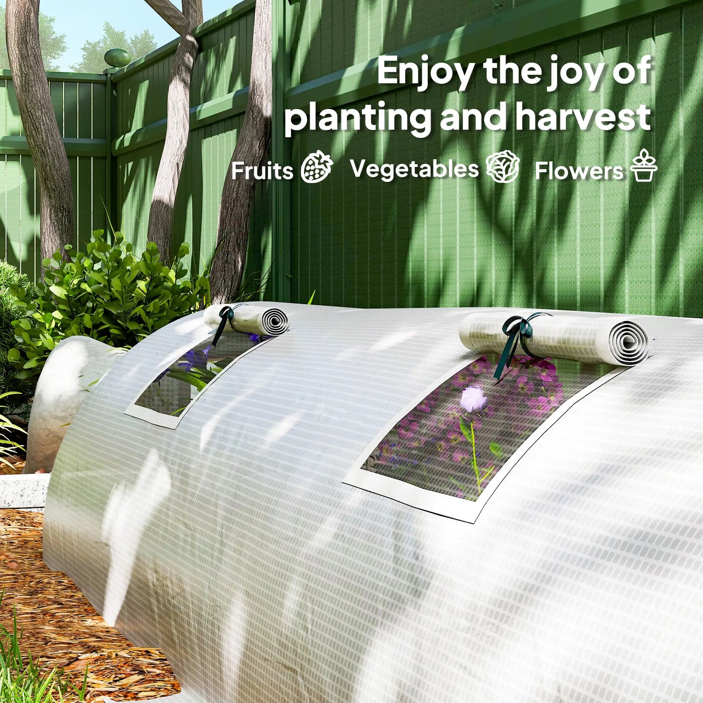 Portable Mini Greenhouse, 10' x 3' x 2', 5 Mesh Windows, Steel Frame, White