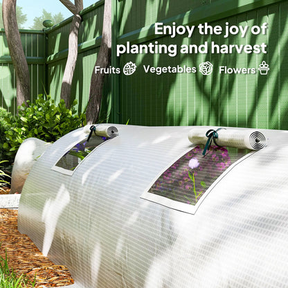 Portable Mini Greenhouse, 10' x 3' x 2', 5 Mesh Windows, Steel Frame, White