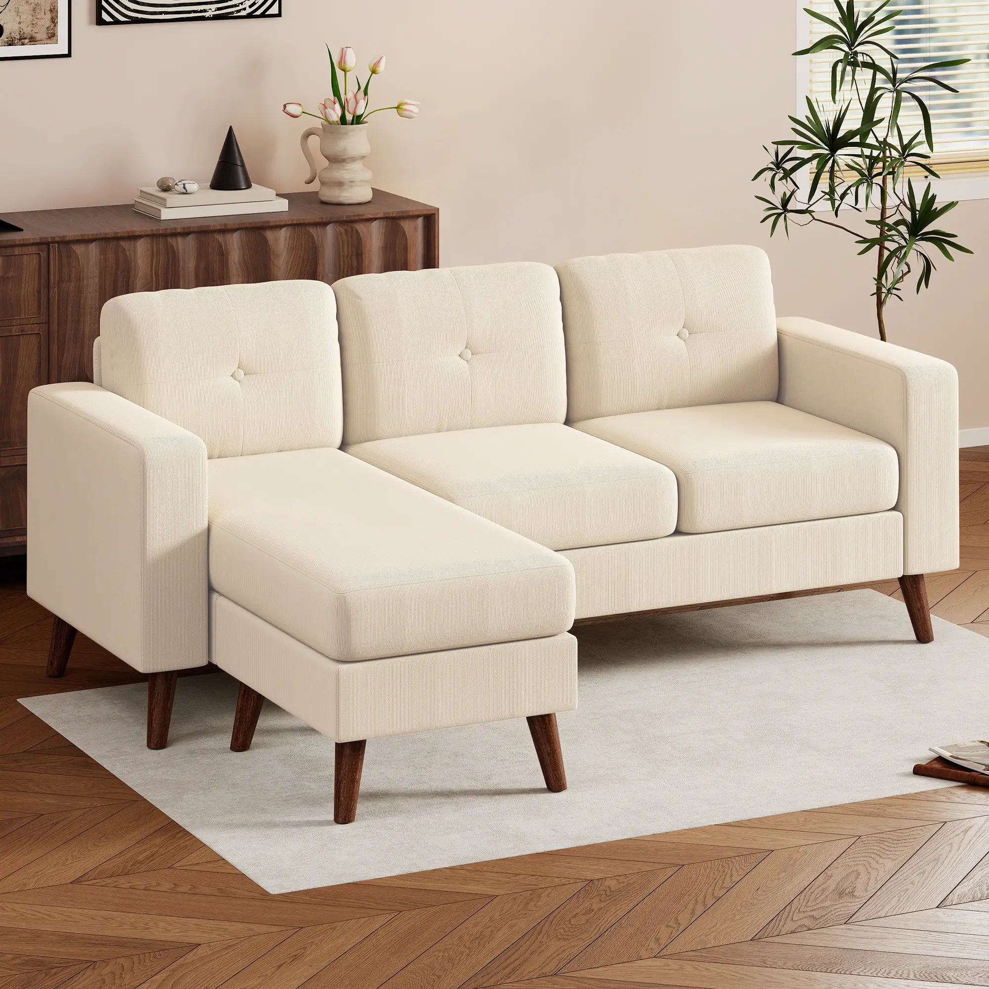 Sectional Sofa with Changeable Chaise, 3 Seat L-Shaped, Cream White 3-Seater Sofas at Gallery Canada