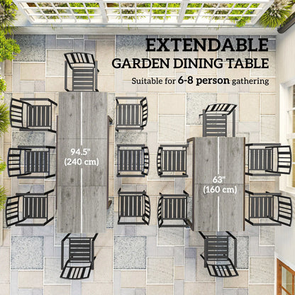 63"-94.5" Extendable Patio Dining Table, Outdoor Dining Table, Steel Frame, Grey Patio Dining Tables at Gallery Canada