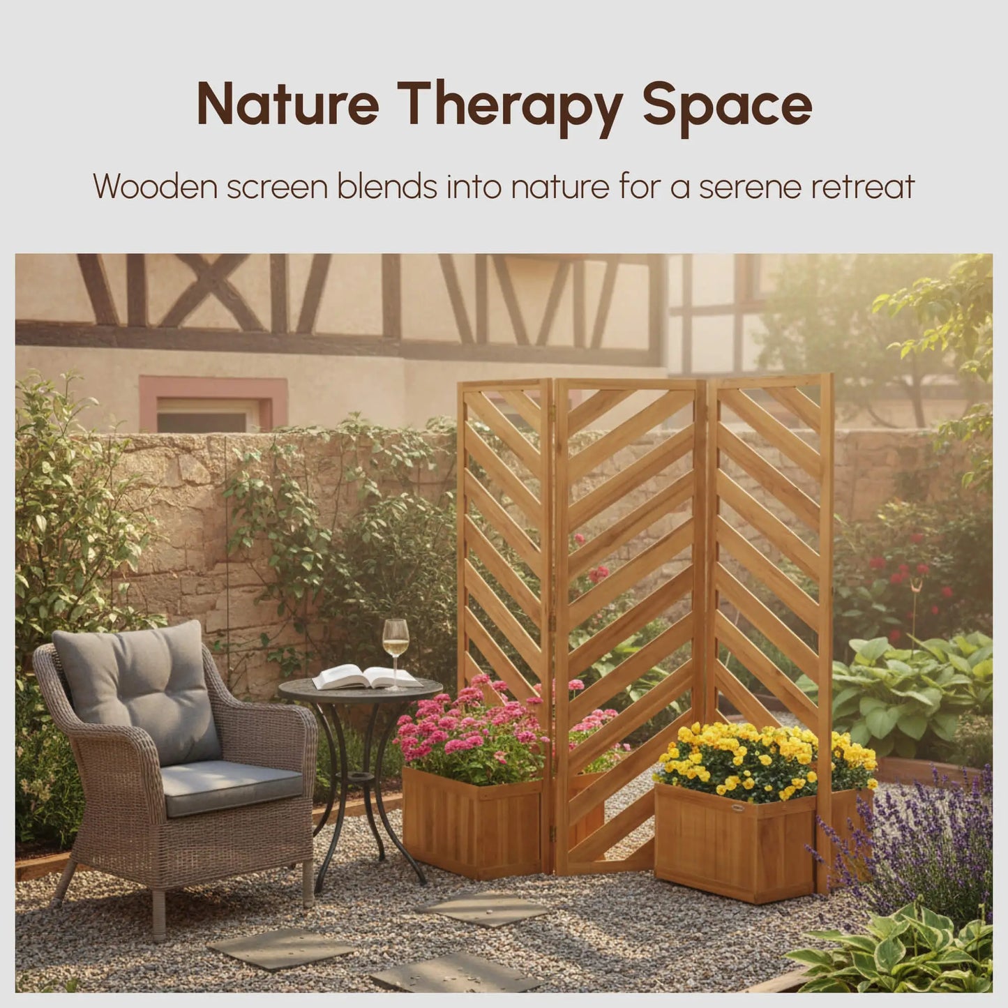 65" Folding Privacy Screen With Planters, For Patio Deck, Brown Side Awnings at Gallery Canada