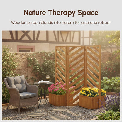 65" Folding Privacy Screen With Planters, For Patio Deck, Brown Side Awnings at Gallery Canada