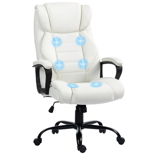 Massage Office Chair, High Back Executive, 6-Point Vibration, Adjustable Height, White