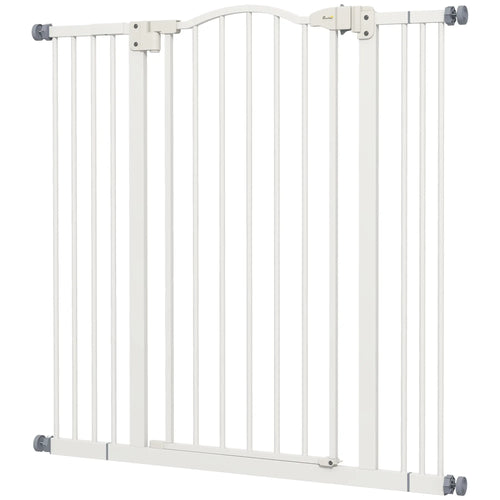 Extra Tall Dog Gate with Door, Pressure Fit, Auto Close, 29-39 Inches, White