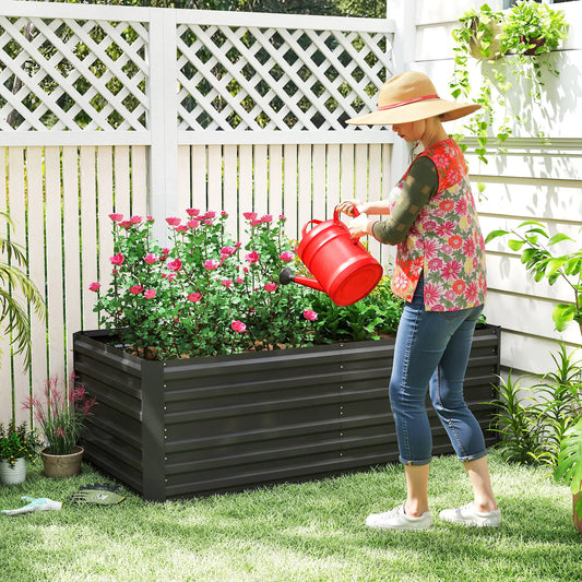 Galvanized Raised Garden Bed, Steel Outdoor Planter, 71" x 35" x 23", Black Raised Garden Beds Black at Gallery Canada