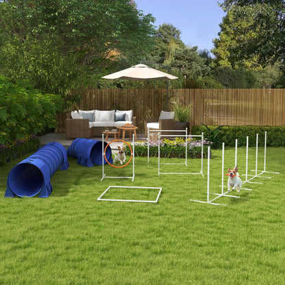 7 Pcs Dog Agility Kit, Tunnels, Weave Poles, Adjustable Hurdles, Blue Dog Agility Training Equipment at Gallery Canada