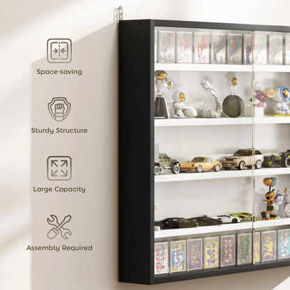 5-Tier Glass Display Cabinet, 2 Doors, 4 Adjustable Shelves, Black Display Bookshelves at Gallery Canada