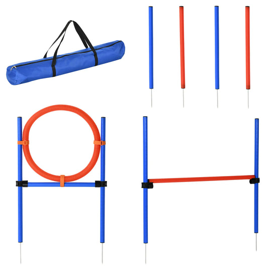 Dog Agility Training Kit, Adjustable Jump Weave Pole Ring Set Dog Agility Training Equipment Blue, Red at Gallery Canada