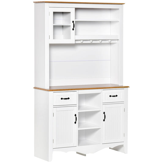 71" Kitchen Buffet with Hutch, Farmhouse Style Storage Cupboard with Utility Drawer, 3 Door Cabinets and 5-tier Shelves, White - Gallery Canada