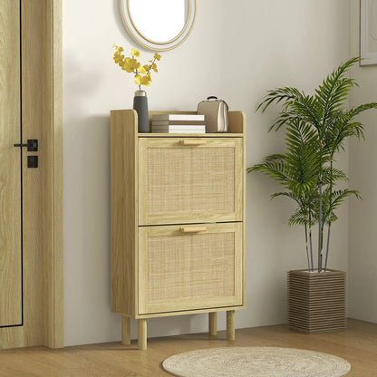 Slim Shoe Storage, 2 Flip Drawers, Adjustable Shelves, 12 Pair, Oak Shoe Storage Cabinets & Racks at Gallery Canada