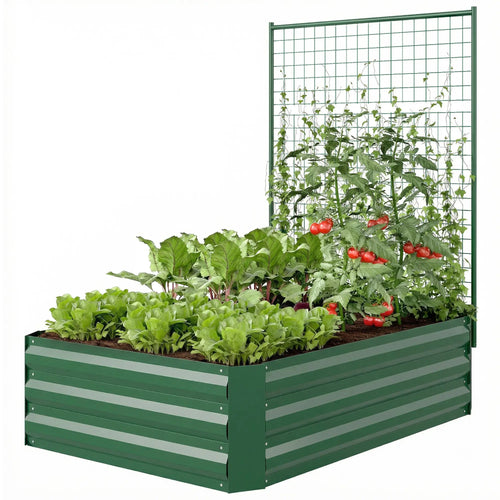 Galvanized Raised Garden Bed With Trellis, Outdoor Planter Box, Green