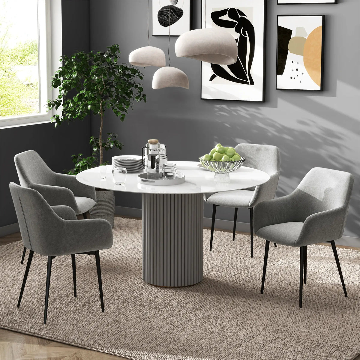 Velvet Fabric Dining Chairs Set of 2, With Backrest and Armrests, Dark Grey Dining Chairs at Gallery Canada