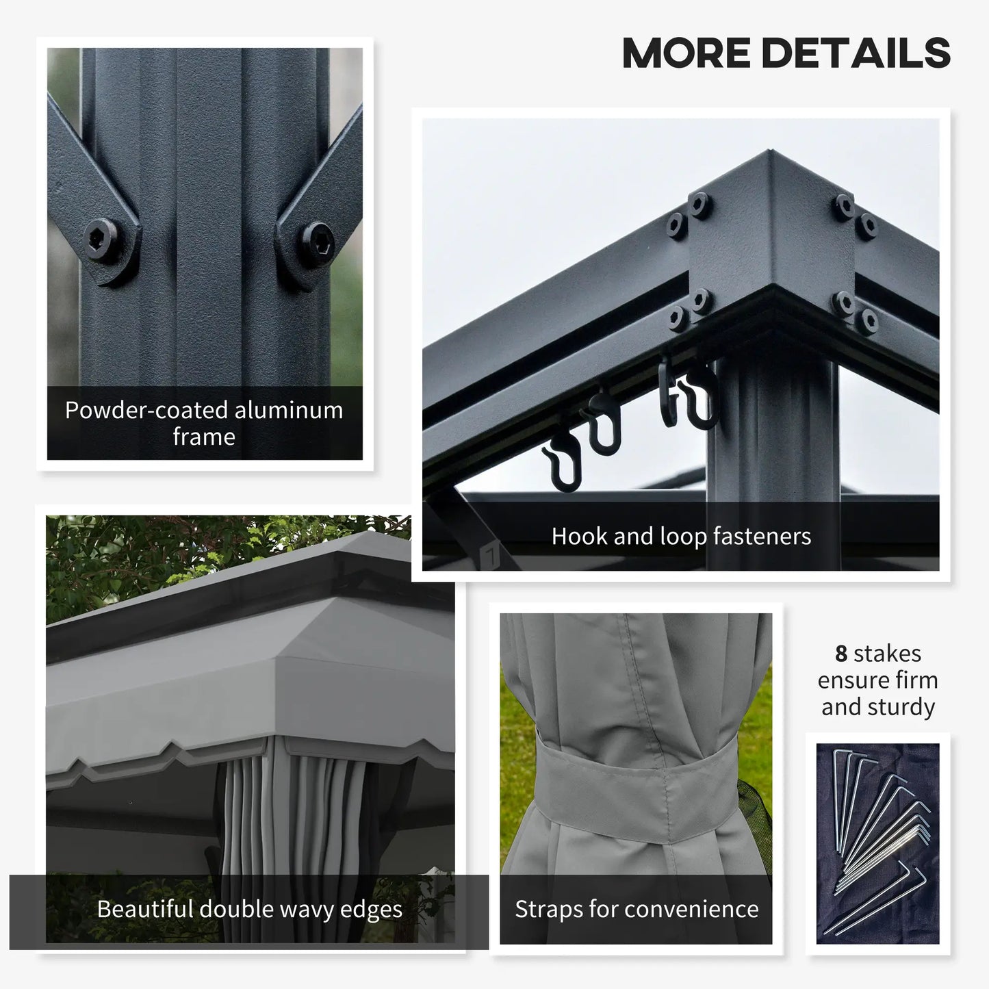 13' x 10' Gazebo, Polyester Roof, Mesh Sidewall, Aluminum Frame, Light Grey Gazebos at Gallery Canada