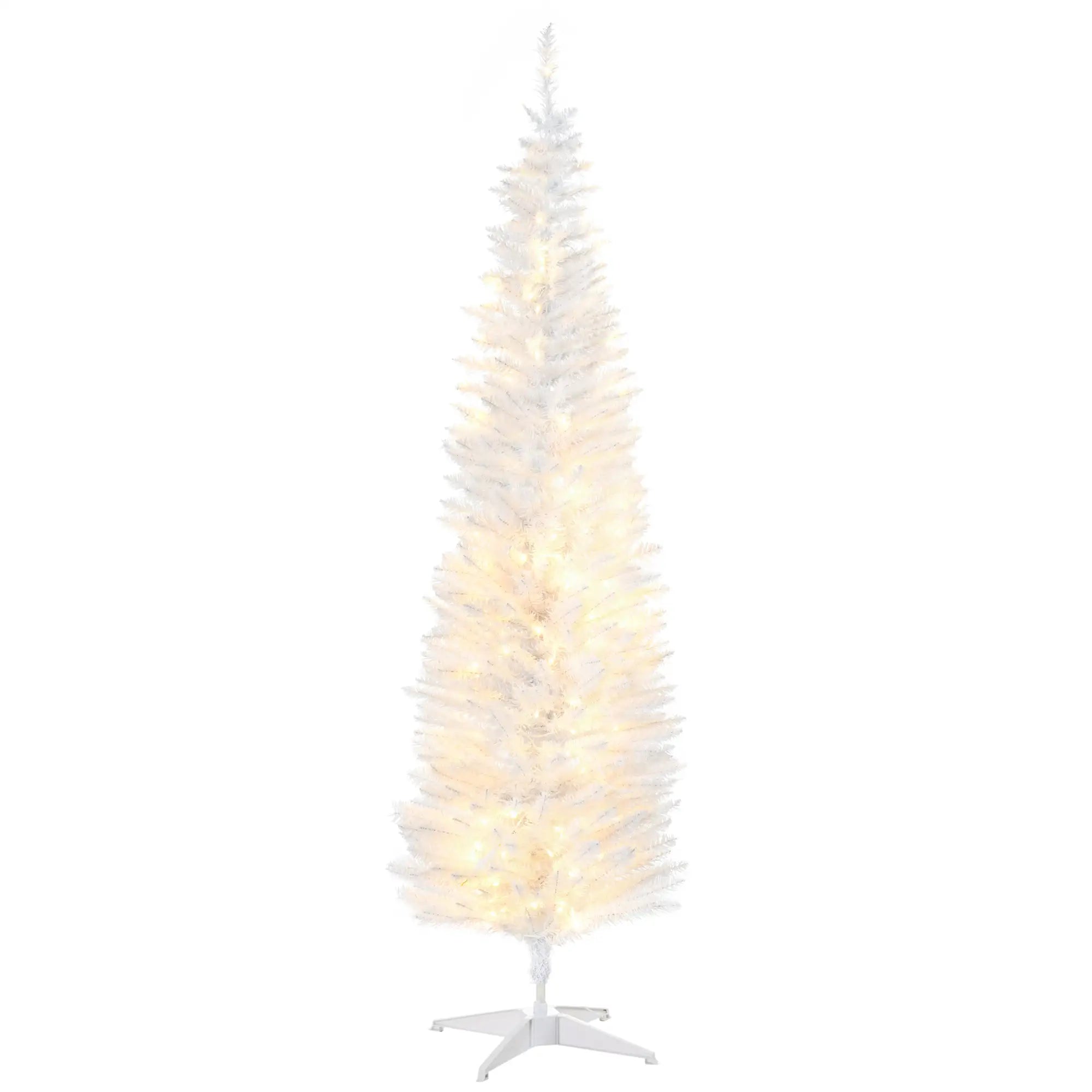 6' Pre Lit Artificial Pencil Christmas Tree, Warm White LED Lights, White Pencil Christmas Trees at Gallery Canada