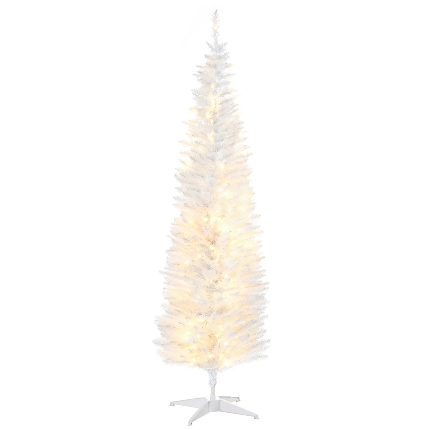 6' Pre Lit Artificial Pencil Christmas Tree, Warm White LED Lights, White Pencil Christmas Trees at Gallery Canada