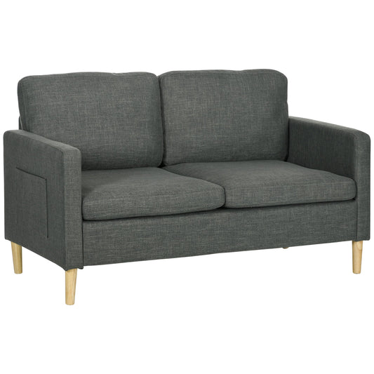 56" 2 Seat Sofa, Modern Love Seats Furniture, Upholstered 2 Seater Couch with Side Pockets, Solid Steel Frame, Grey - Gallery Canada