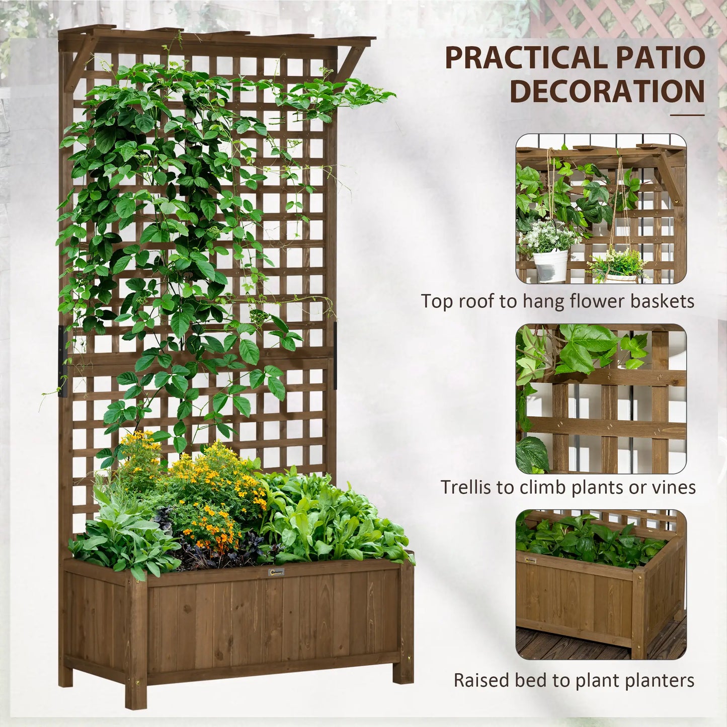 Wood Planter with Trellis for Vine Climbing, Raised Garden Bed Wooden Planter Boxes at Gallery Canada