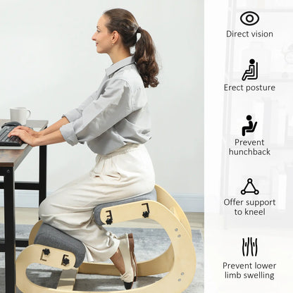 Ergonomic Kneeling Chair, Adjustable Rocking Wood Stool, Grey Office Chairs at Gallery Canada