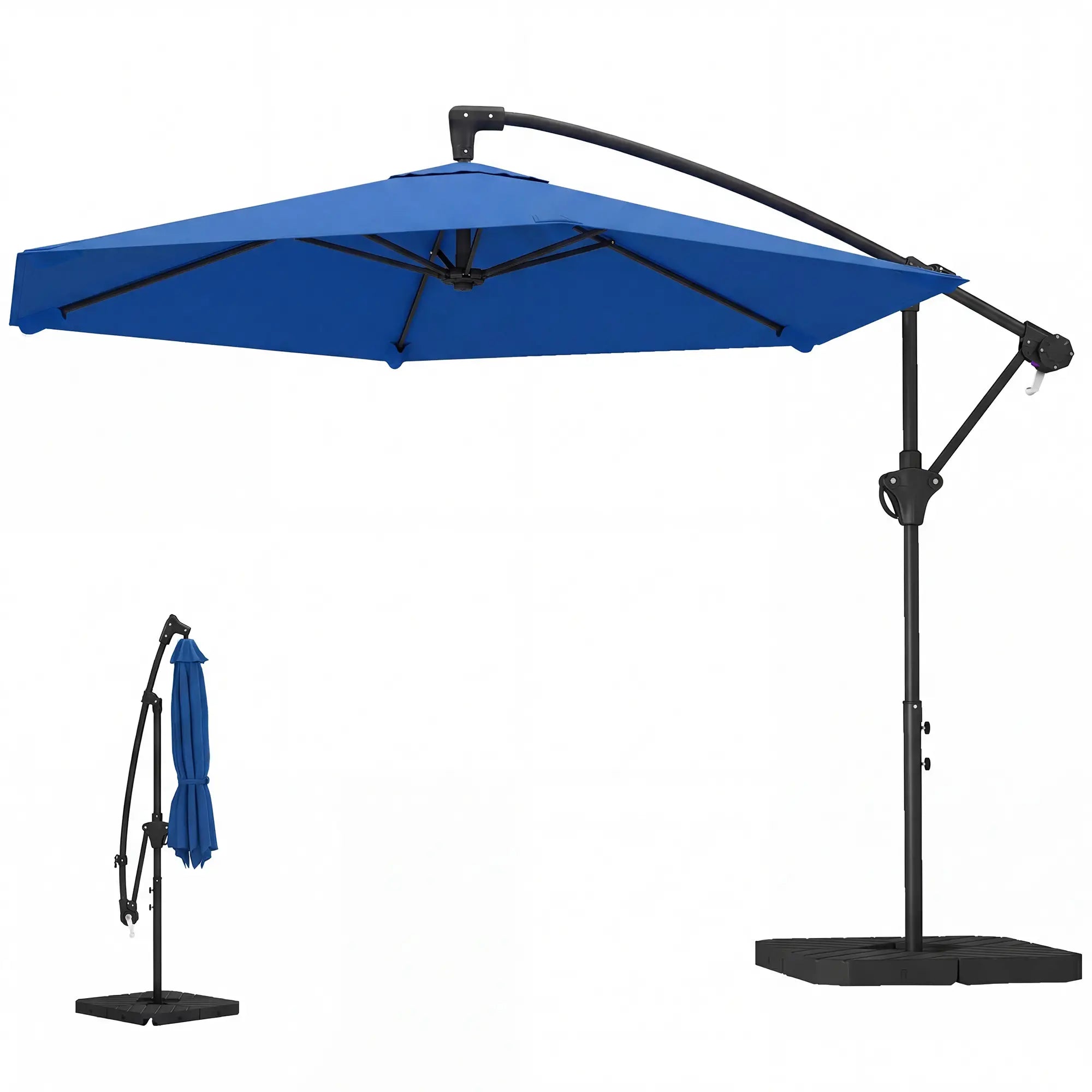 9.7 ft Offset Patio Umbrella, Water/Sand Fillable Weights, Navy Blue Offset Cantilever Umbrellas Navy Blue at Gallery Canada