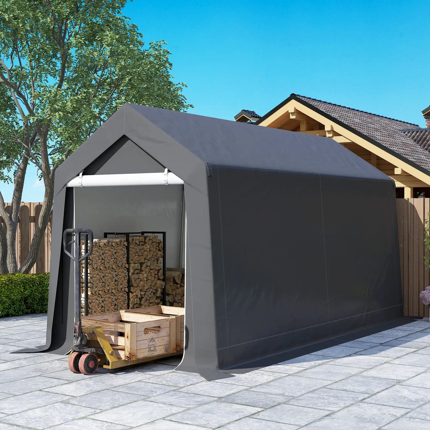 7' x 12' Outdoor Storage Shed, Portable Garage, Roll-up Door, Dark Grey