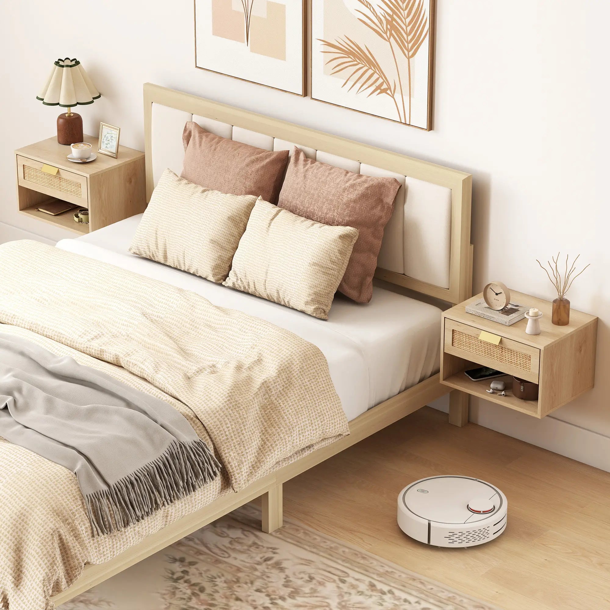 Floating Bedside Table Set, Wall Mount Nightstand With Storage Drawer, Oak Bedside Tables at Gallery Canada