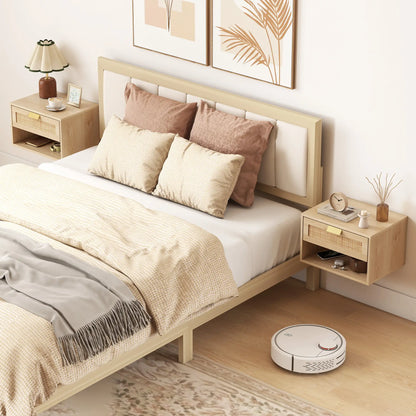 Floating Bedside Table Set, Wall Mount Nightstand With Storage Drawer, Oak Bedside Tables at Gallery Canada