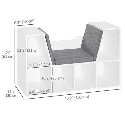 6-Cubby Bookcase with Seat Cushion, Cube Storage Shelf, Grey Small Bookshelves at Gallery Canada