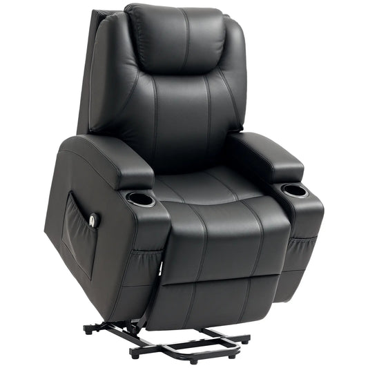 Power Lift Recliner Chair, PU Leather, Remote Control, Black Electric Power Lift Chairs Black at Gallery Canada