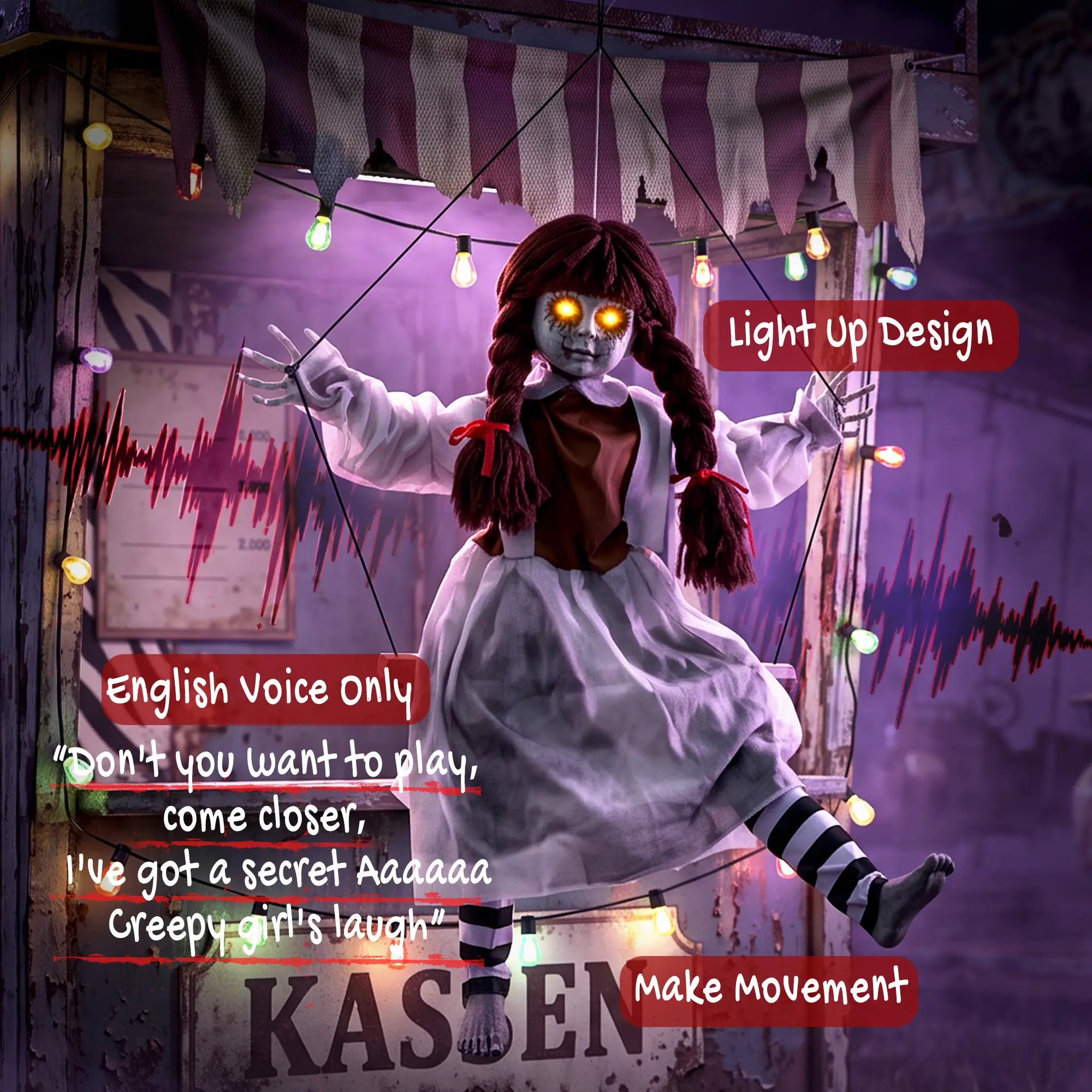 Halloween Animated Creepy Girl Swing, Light-Up Eyes, Sound Halloween Decorations at Gallery Canada