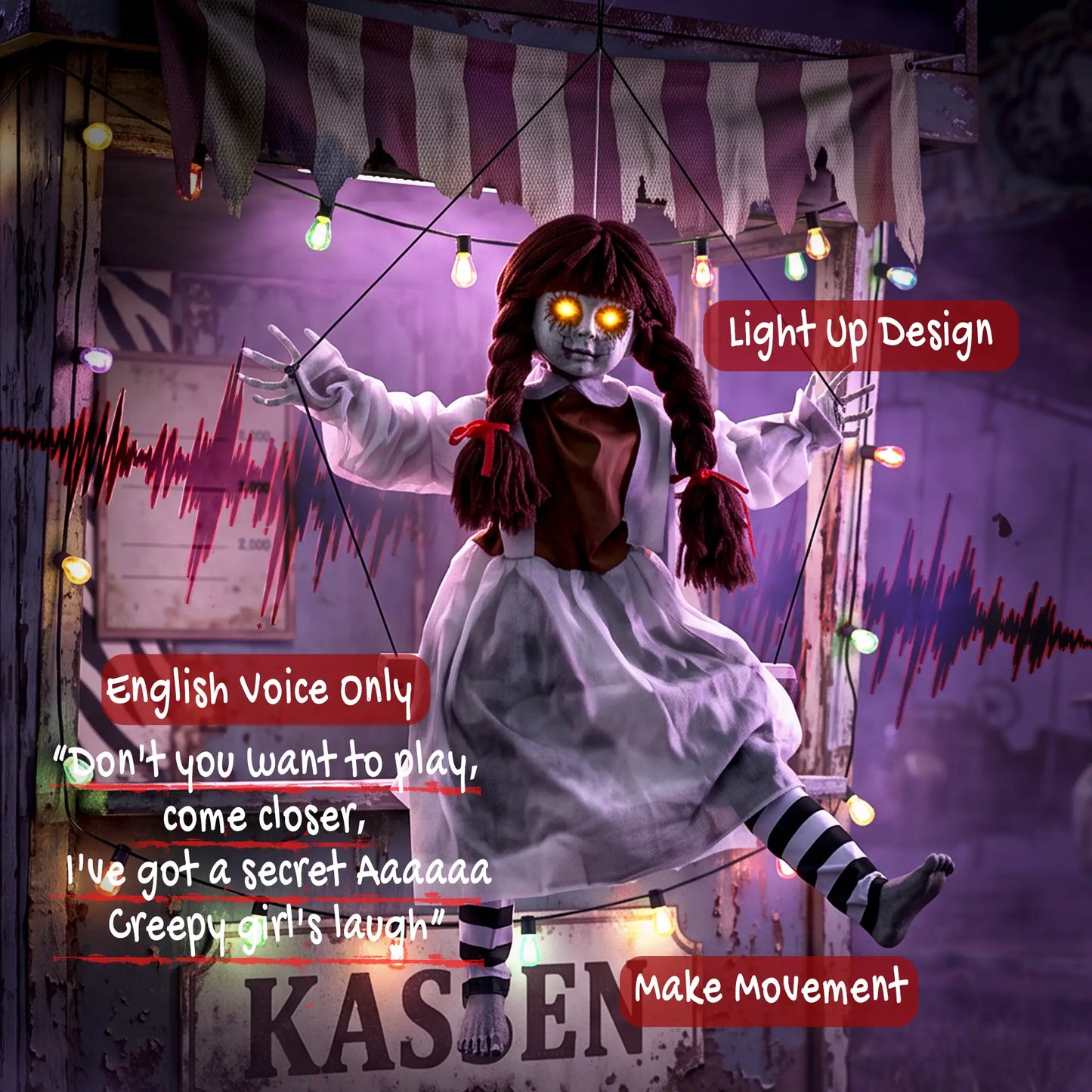 Halloween Animated Creepy Girl Swing, Light-Up Eyes, Sound Halloween Decorations at Gallery Canada