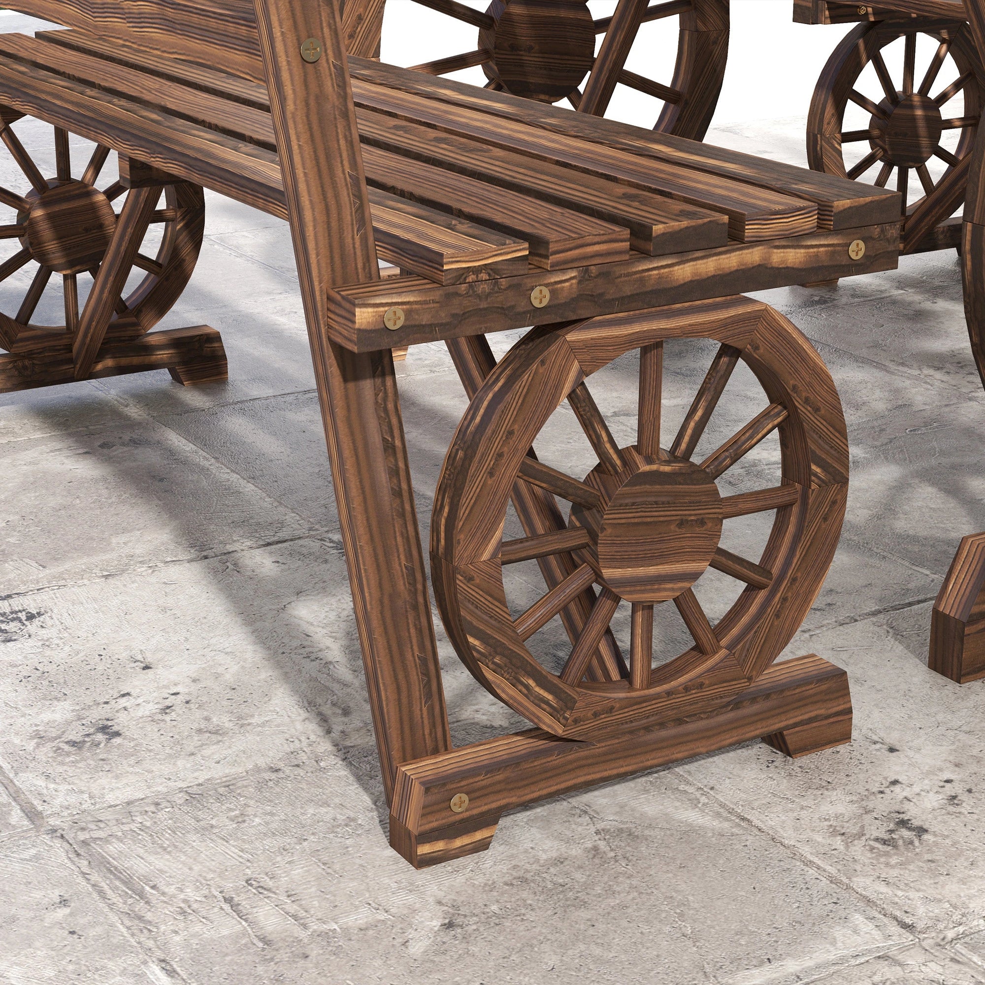 Wooden Patio Table and Chairs, 3-Piece, Carriage Wheels, Carbonized Bistro Sets at Gallery Canada