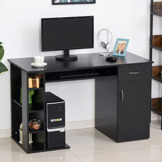 47.25" Computer Desk with Keyboard Tray, CPU Stand, Writing Desk with Drawer and Storage Shelves, Black - Gallery Canada