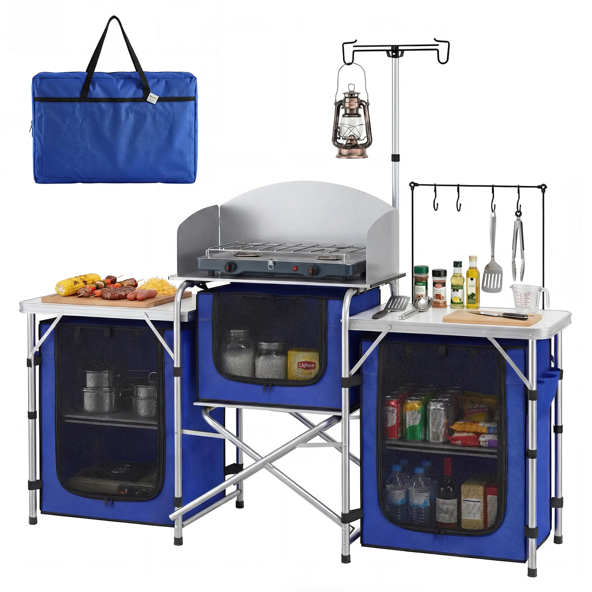 Portable Aluminum Camping Table, Fabric Cupboards, Windshield, Blue Picnic Tables & Camping Chairs at Gallery Canada