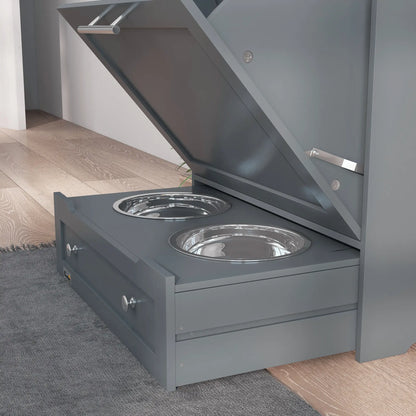 Pet Feeder Storage Cabinet, Dog Food Container with Bowls, Grey Dog Bowls at Gallery Canada