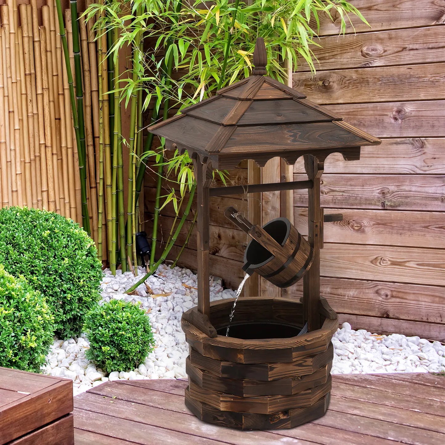 Outdoor Waterfall Fountain With Pump, Natural Wood Wishing Well, 22.5x22.5x47.25 Water Fountains at Gallery Canada