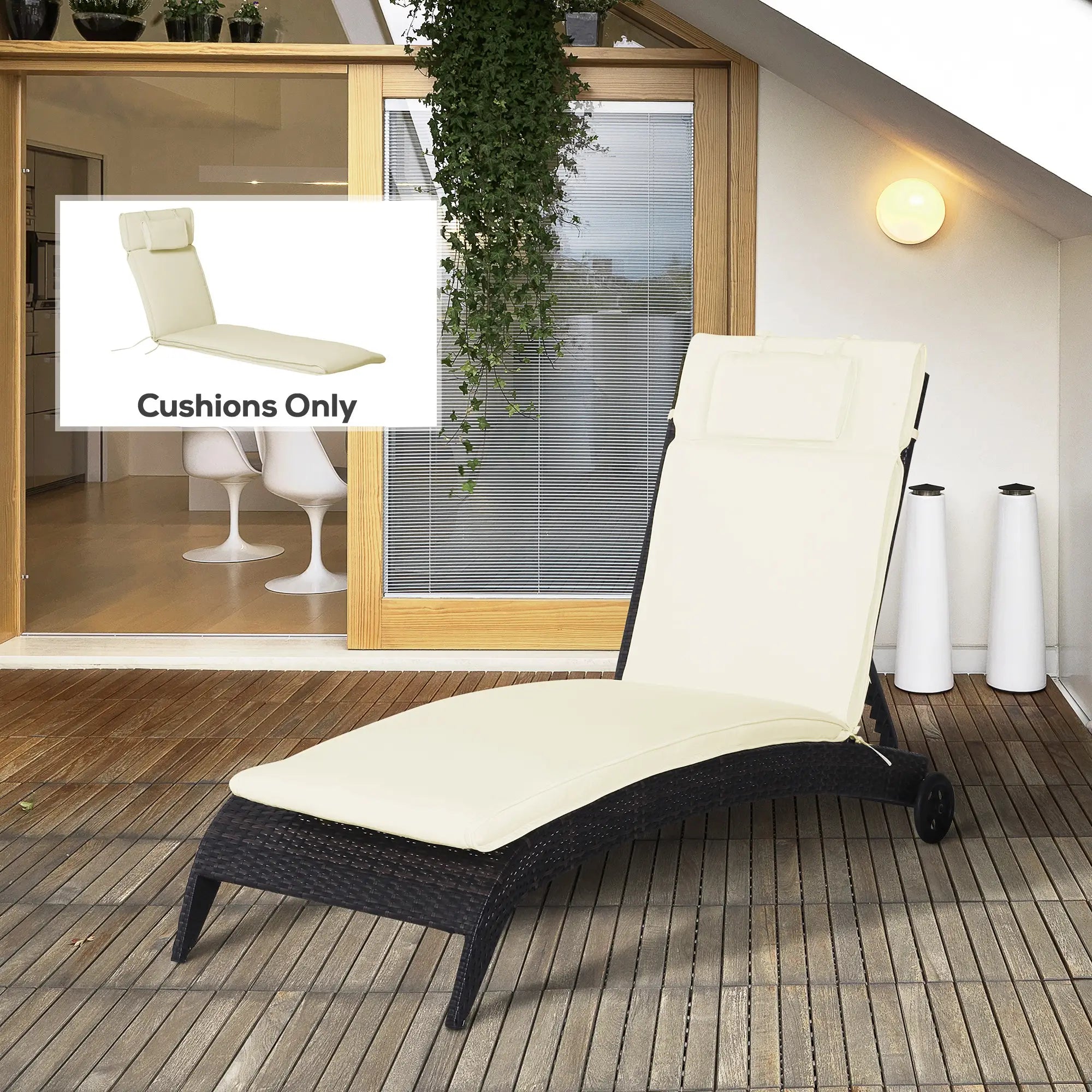 Lounger Chair Cushion, Thick Padded with Headrest, Cream White Patio Chair Cushions at Gallery Canada