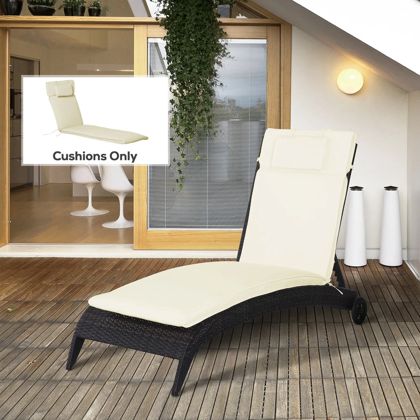 Lounger Chair Cushion, Thick Padded with Headrest, Cream White Patio Chair Cushions at Gallery Canada