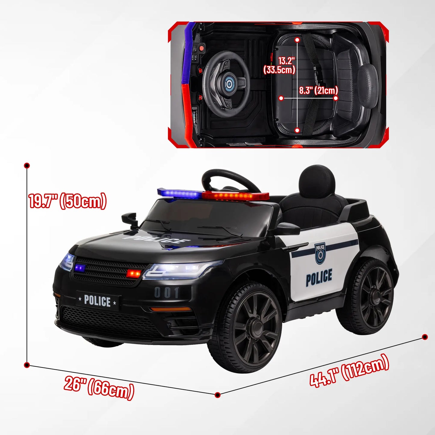 12V Kids Electric Police Car, Remote Control, Black Electric Toy Cars at Gallery Canada