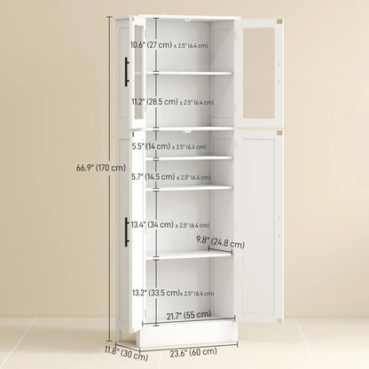 Tall Bathroom Cabinet, Glass Doors, Adjustable Shelves, White Freestanding Bathroom Cabinets at Gallery Canada
