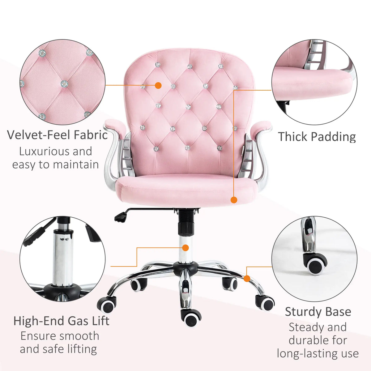 Adjustable Height Office Chair, Tufted Back Computer Desk Chair, Pink Task Chairs at Gallery Canada