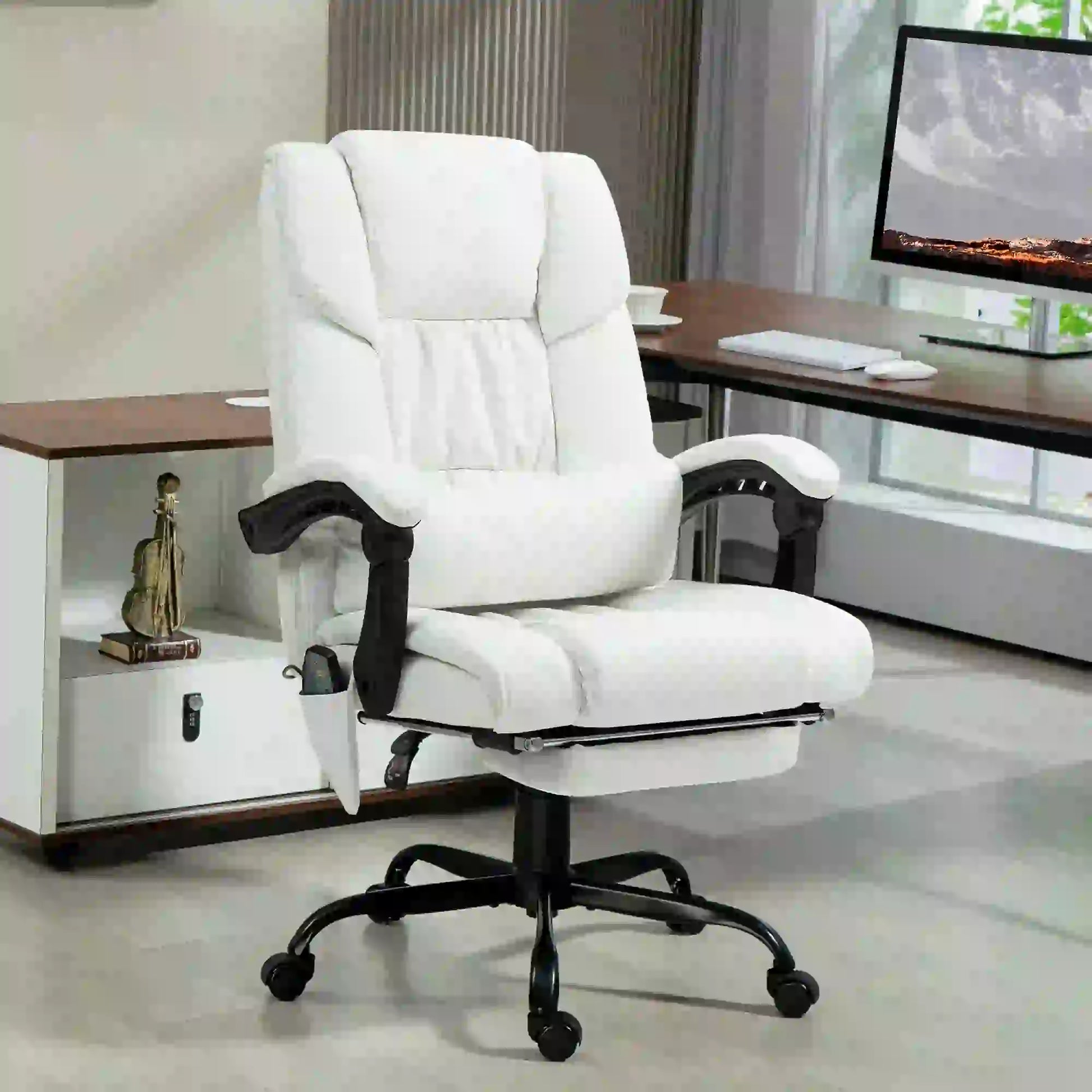 6-Point Vibration Massage Chair, Adjustable Height, Reclining, White Massage Chairs at Gallery Canada