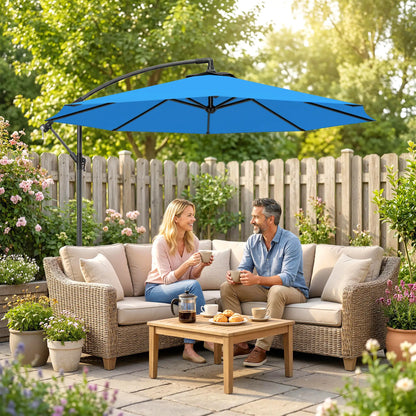10ft Offset Patio Umbrella, Crank Hanging Parasol, Blue Cantilever Umbrellas at Gallery Canada