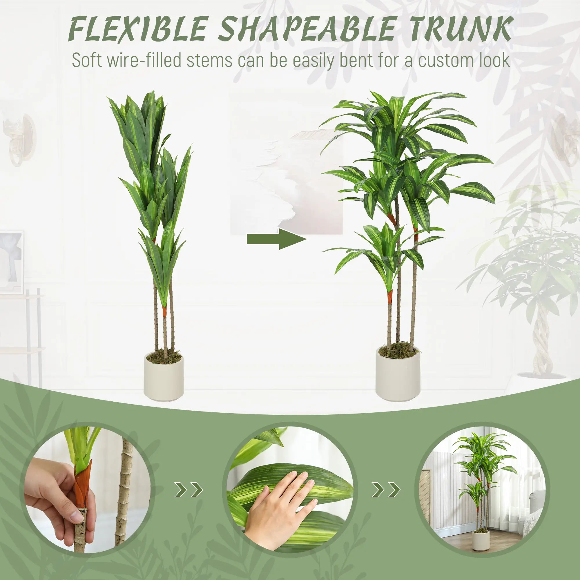 4FT Dracaena Artificial Plant, Bendable Trunks, Green Artificial Trees at Gallery Canada