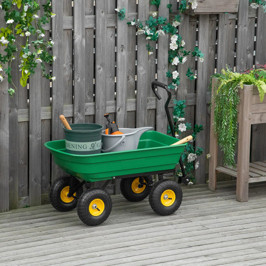 Heavy Duty Garden Dump Cart, 440lbs, Steel Frame, 10'' Pneumatic Tires, Green Folding Garden Carts Green, Black at Gallery Canada
