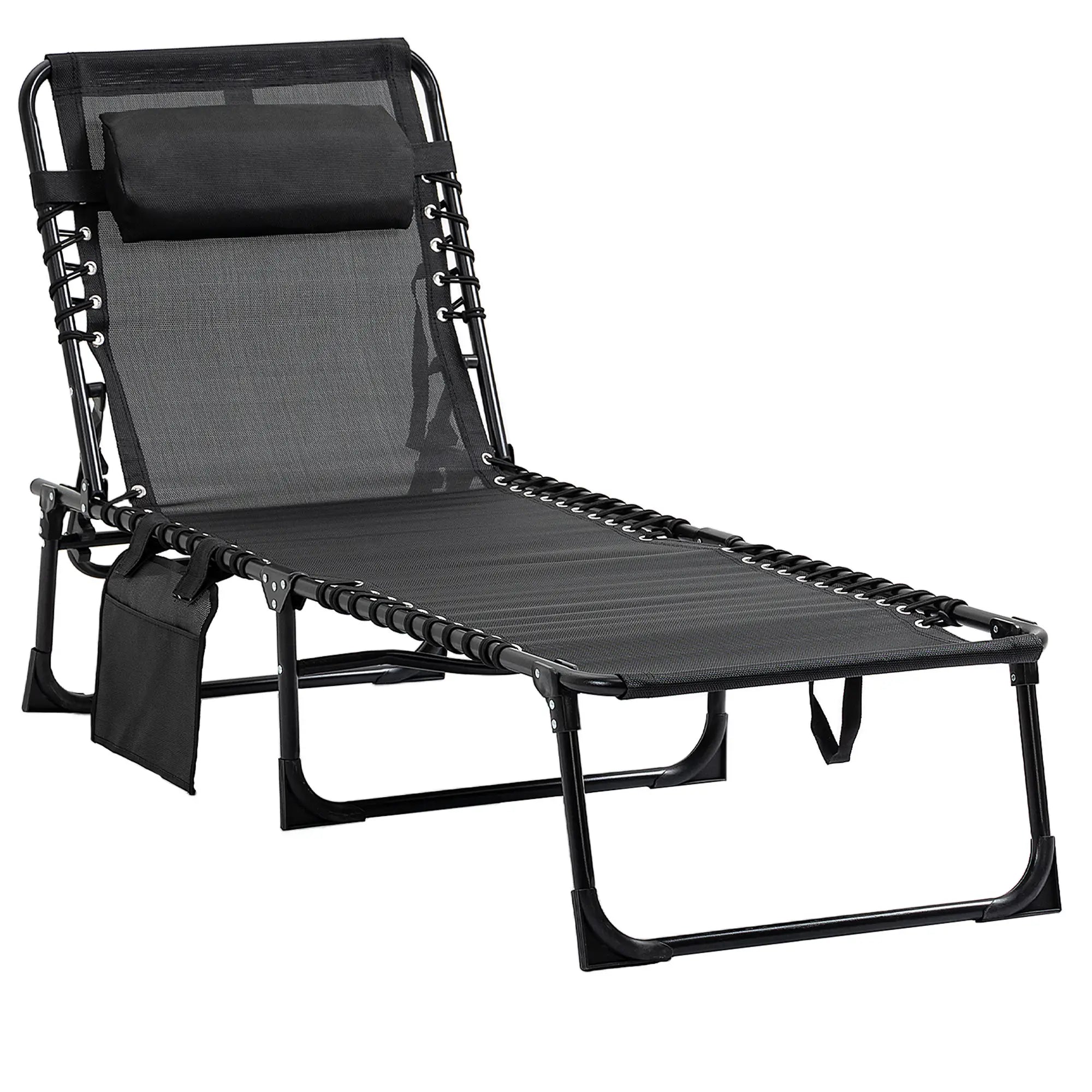 Outdoor Folding Chaise Lounge, Adjustable Backrest, Removable Pillow, Black Lounger Chairs at Gallery Canada