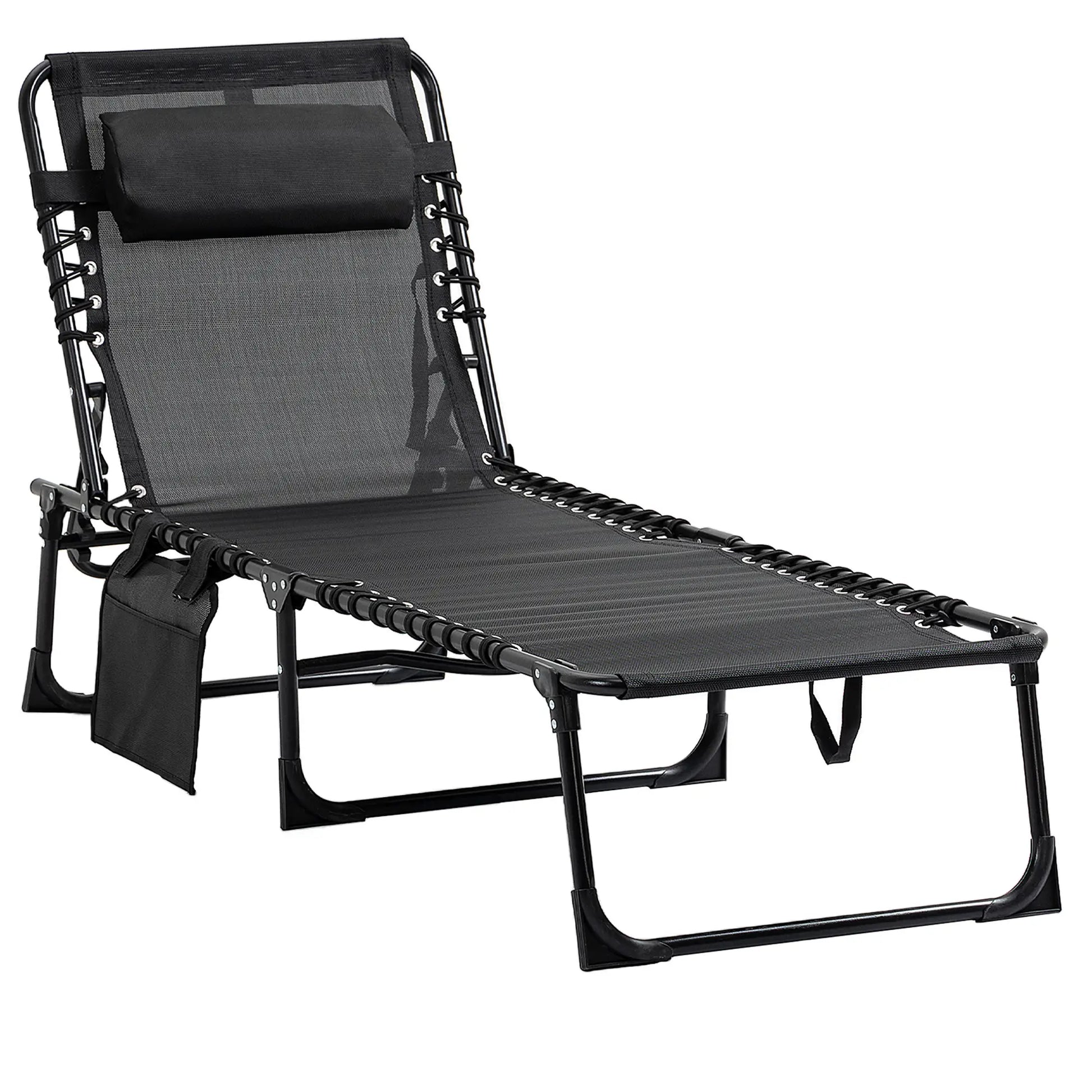 Outdoor Folding Chaise Lounge, Adjustable Backrest, Removable Pillow, Black Lounger Chairs at Gallery Canada