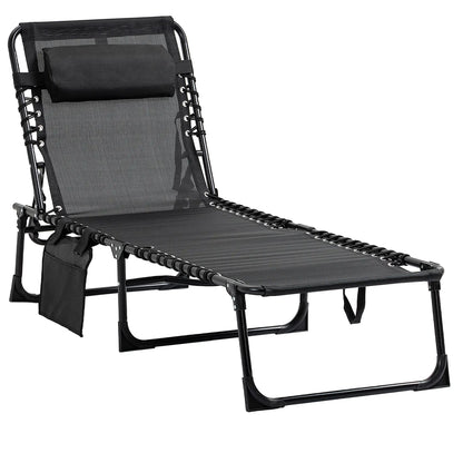 Outdoor Folding Chaise Lounge, Adjustable Backrest, Removable Pillow, Black Lounger Chairs at Gallery Canada